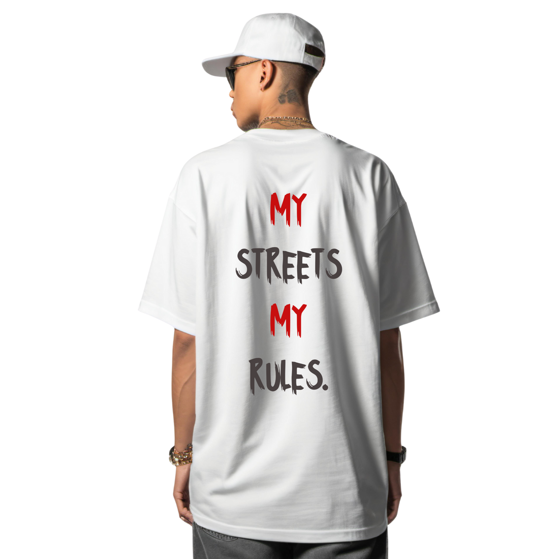 MY STREET MY RULES WHITE OVERSIZE TEE